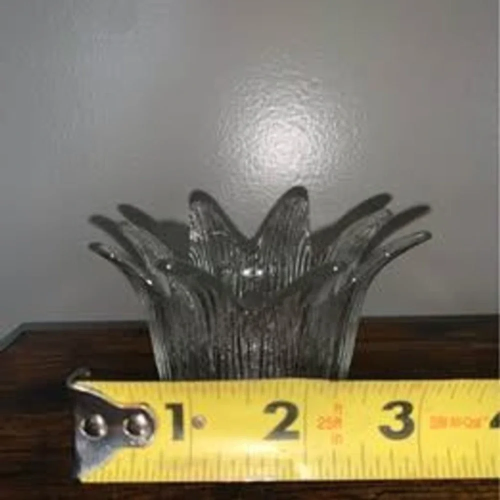 Set of 2 Vintage Portuguese Clear Glass‎ Ribbed Lotus Shaped Vase Candle Holder